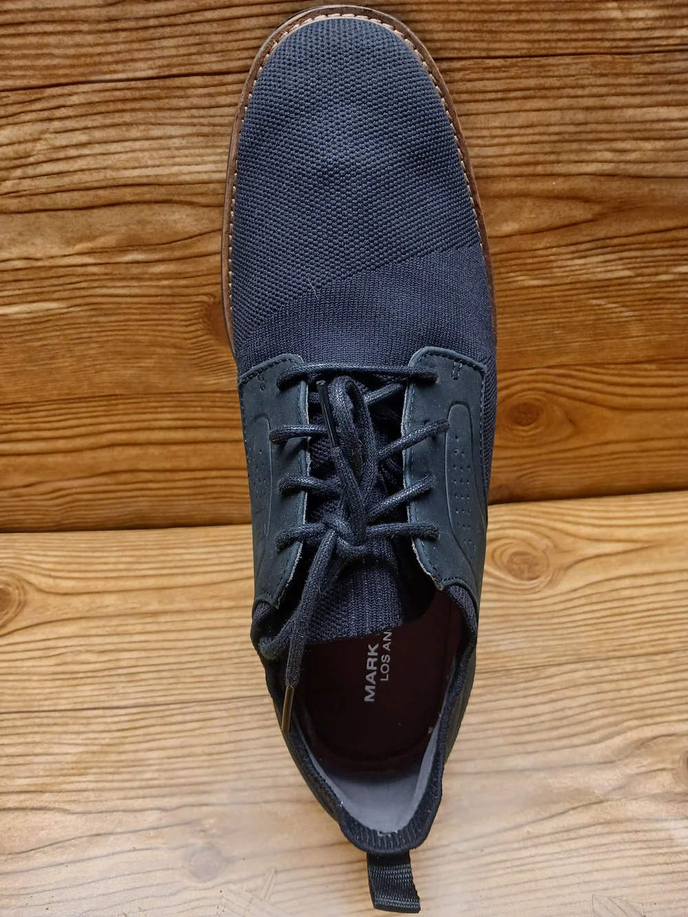 Mark Nason Men's Black Knit Lace-Up Oxfords with Brown Trim